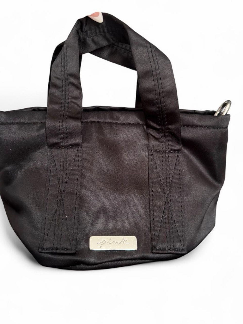 PINK Victoria's Secret Black Mini Satin Bucket Bag
